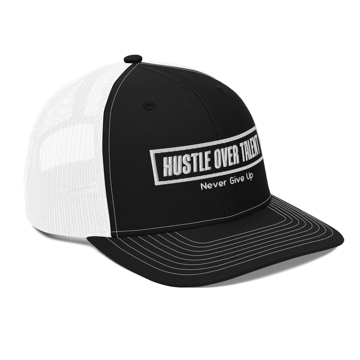 The OG Trucker Cap — Black/White by Hustle Over Talent — back view