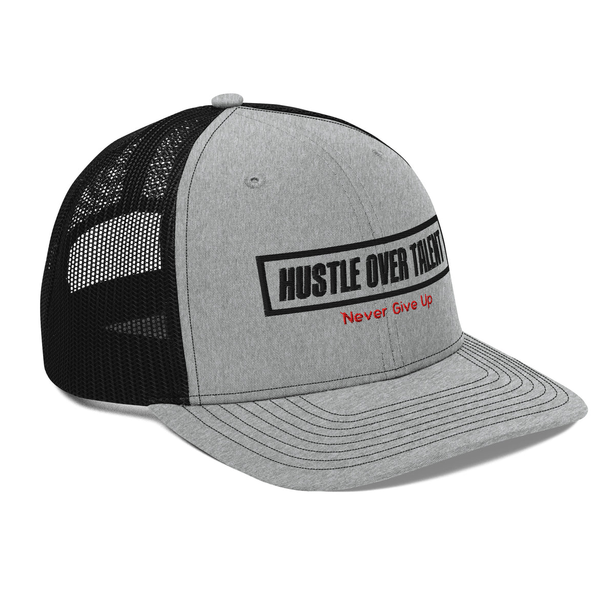 The OG Trucker Cap — Heather Grey/Black by Hustle Over Talent — back view