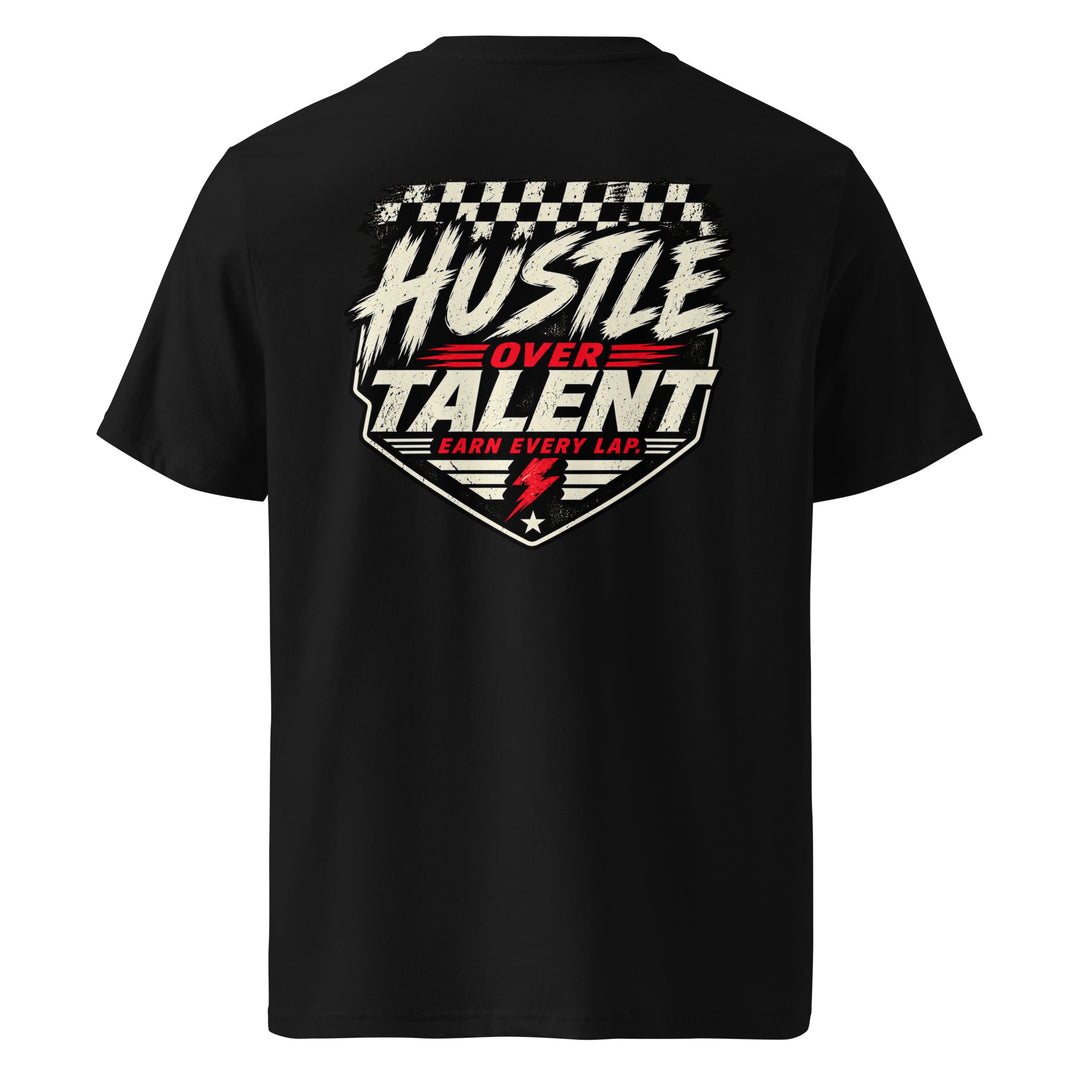 Earn Every Lap Racing Tee by Hustle Over Talent — black back view