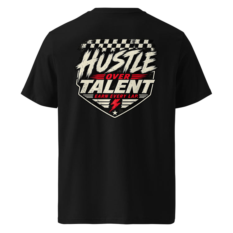 Earn Every Lap Racing Tee by Hustle Over Talent — black back view