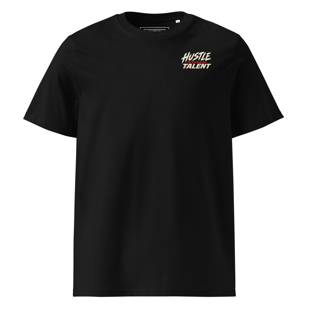 Earn Every Lap Racing Tee by Hustle Over Talent — black front view