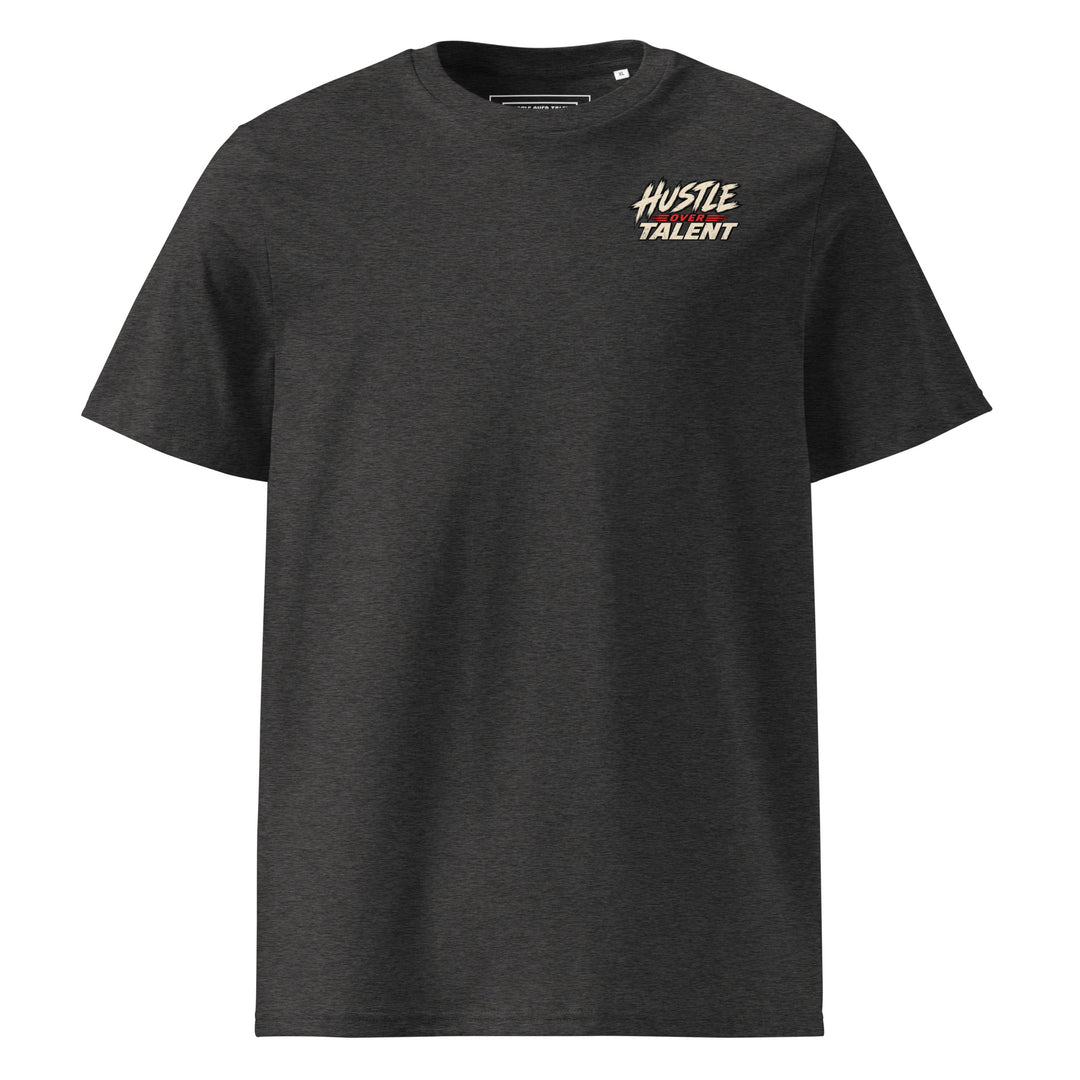 Earn Every Lap Racing Tee by Hustle Over Talent — dark heather grey front view