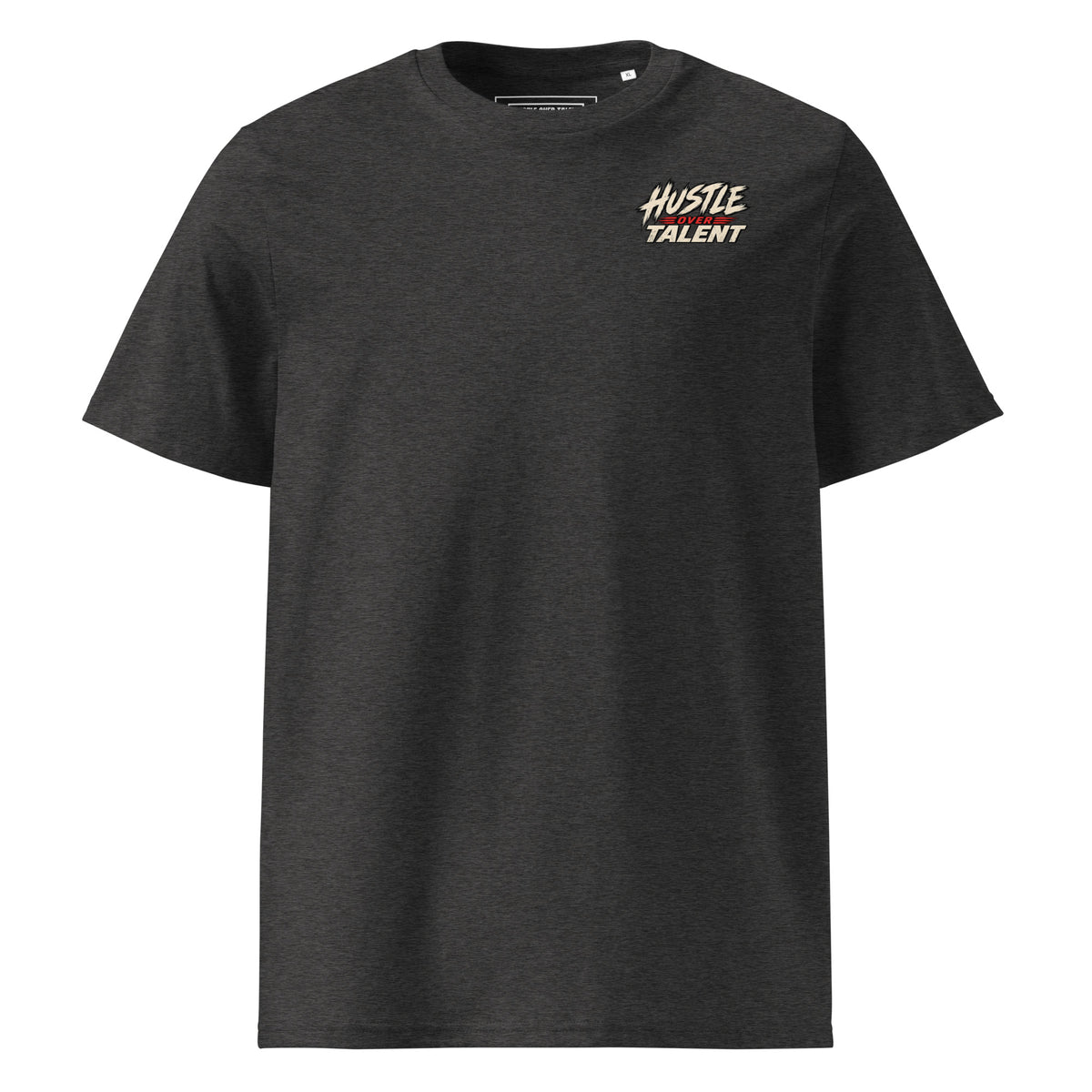 Earn Every Lap Racing Tee by Hustle Over Talent — dark heather grey front view