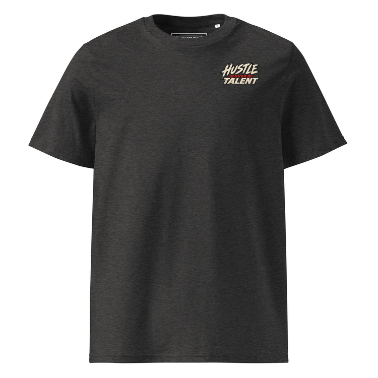 Earn Every Lap Racing Tee by Hustle Over Talent — dark heather grey front view