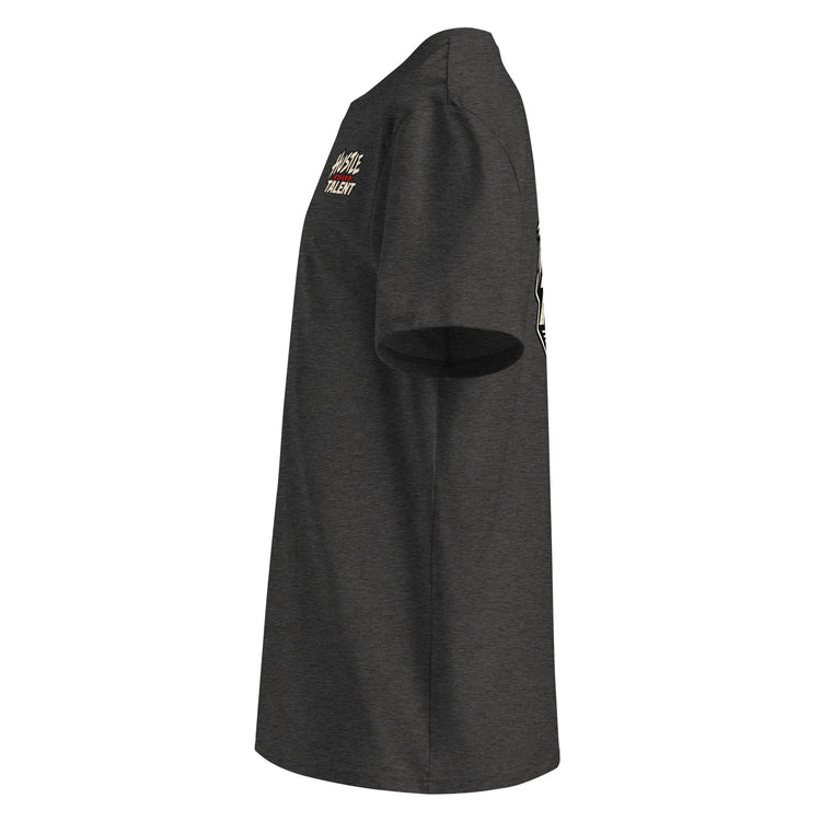 Earn Every Lap Racing Tee by Hustle Over Talent — dark heather grey left side view