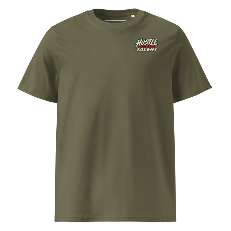 Earn Every Lap Racing Tee by Hustle Over Talent — khaki front view